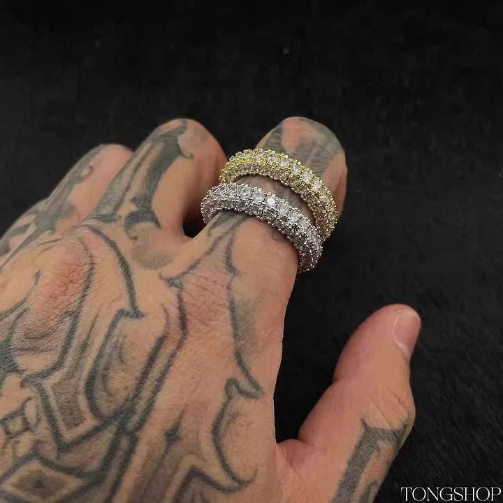 Three Rows of Diamond Rings in White Gold