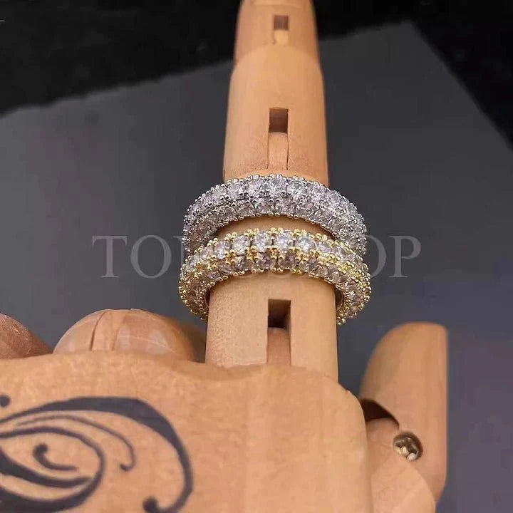 Three Rows of Diamond Rings in White Gold