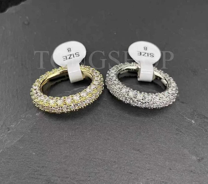 Three Rows of Diamond Rings in White Gold