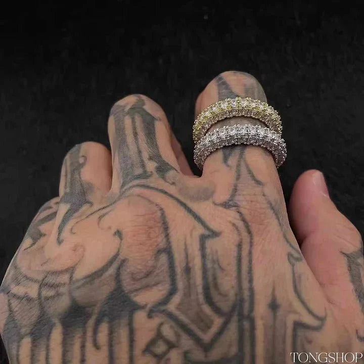 Three Rows of Diamond Rings in White Gold