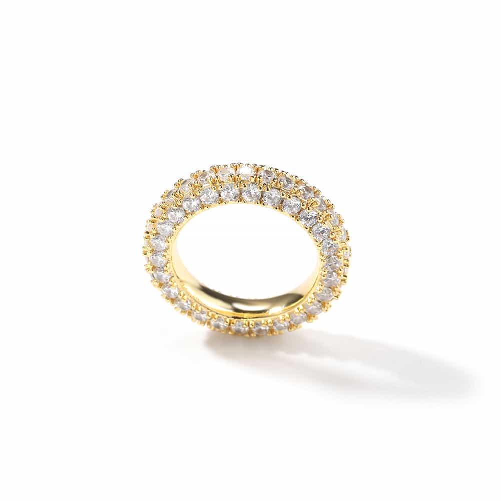 Three-Side Diamond Hip-Hop Ring in 18K Gold Plating