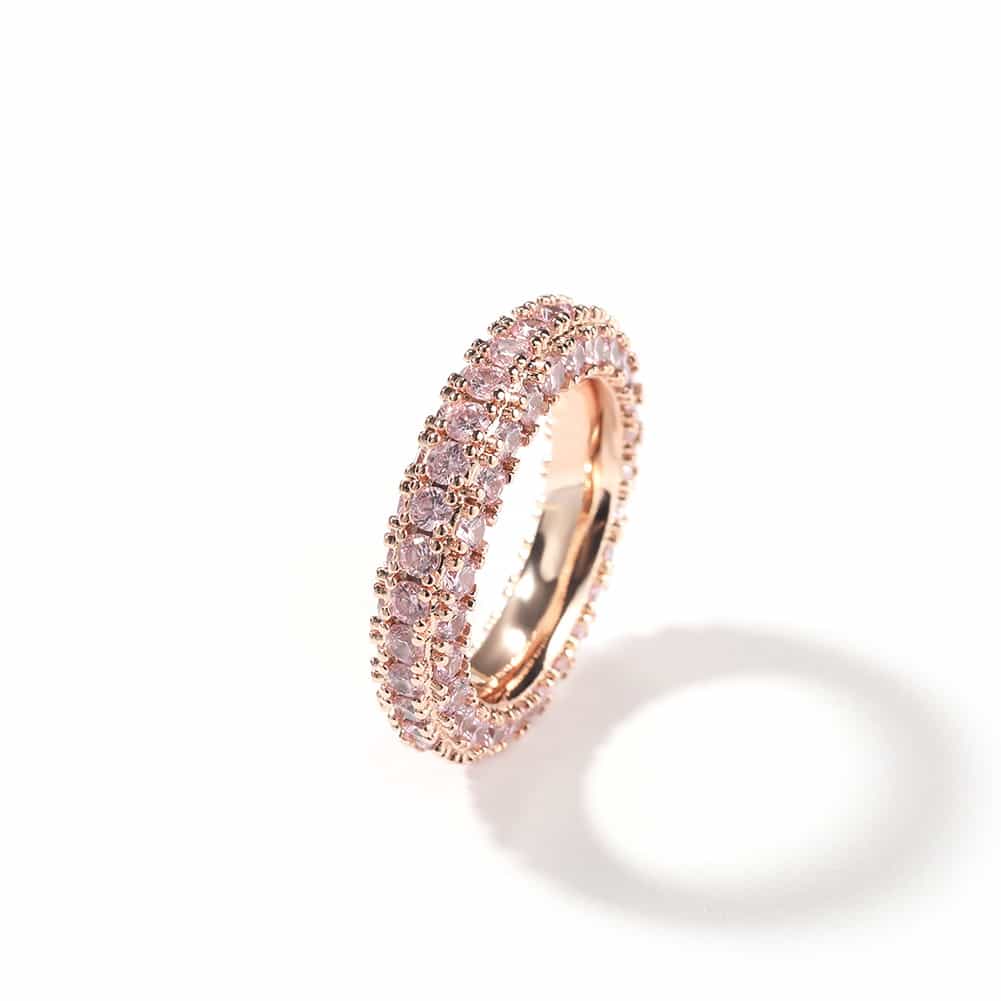 Three-Side Diamond Hip-Hop Ring in 18K Gold Plating