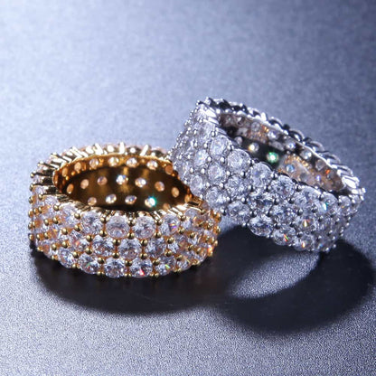 Triple Row Diamond Bling Hip-Hop Ring in 18K Gold