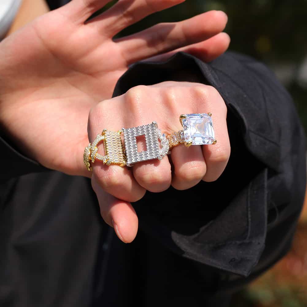 Vintage Gold-Plated Diamond Hip-Hop Ring