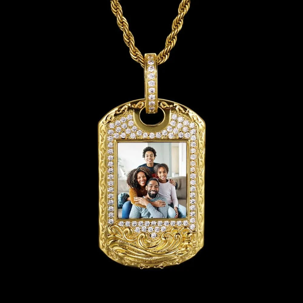 Wave Pattern Dog Tag Solid Custom Photo Pendant - 30mm