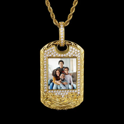 Wave Pattern Dog Tag Solid Custom Photo Pendant - 30mm
