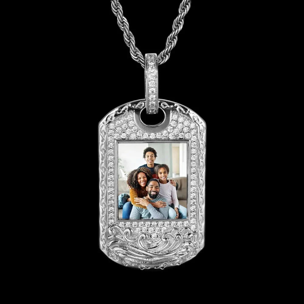 Wave Pattern Dog Tag Solid Custom Photo Pendant - 30mm