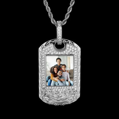 Wave Pattern Dog Tag Solid Custom Photo Pendant - 30mm