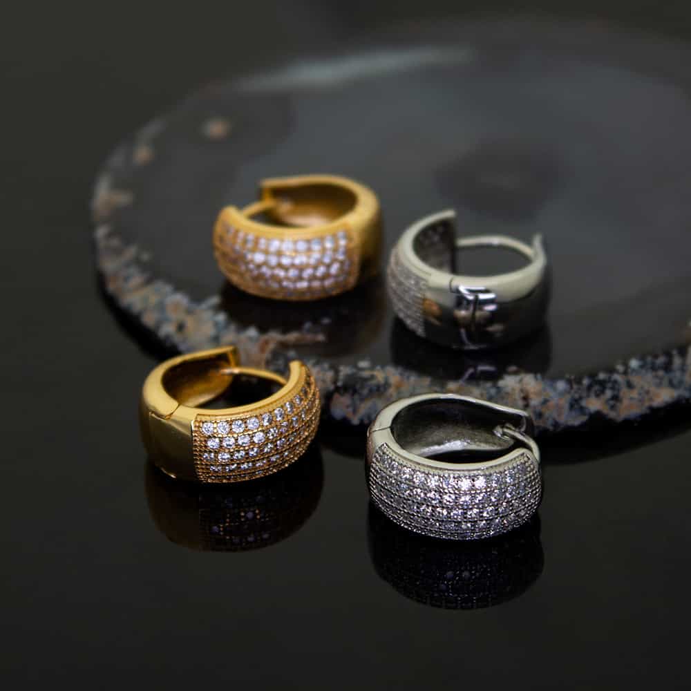 Wide Band Diamond-Set Round Earrings