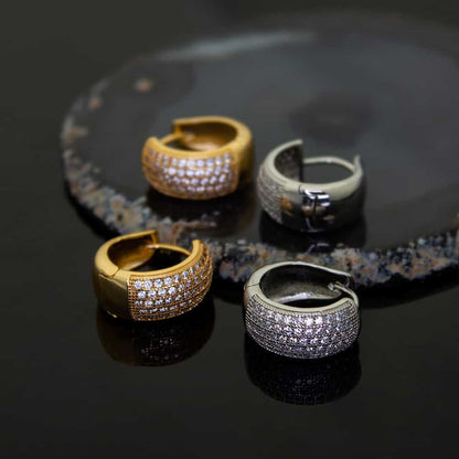 Wide Band Diamond-Set Round Earrings