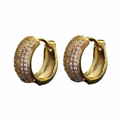 Wide Band Diamond-Set Round Earrings