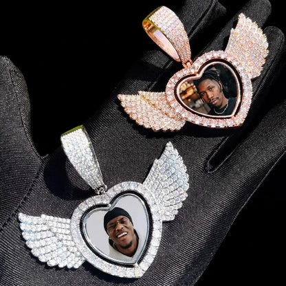 Winged Heart - Double-Sided Rotating Custom Photo Pendant