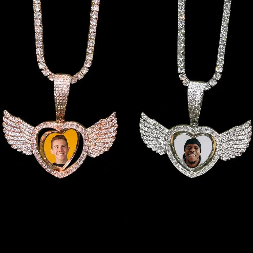Winged Heart - Double-Sided Rotating Custom Photo Pendant