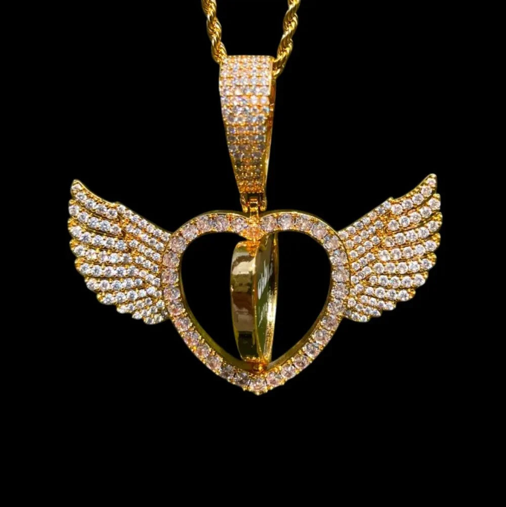 Winged Heart - Double-Sided Rotating Custom Photo Pendant