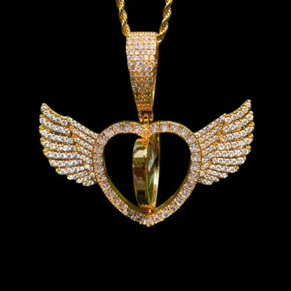 Winged Heart - Double-Sided Rotating Custom Photo Pendant