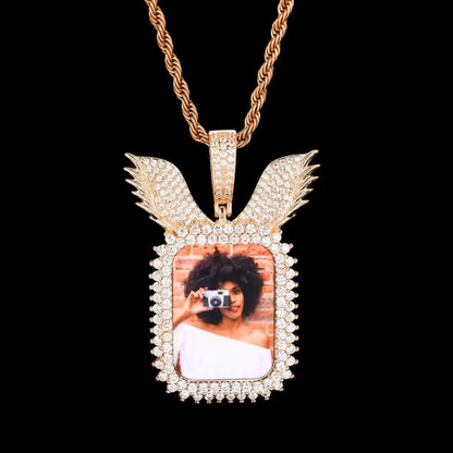 Wings Memory Square Photo Frame Pendant - 38mm