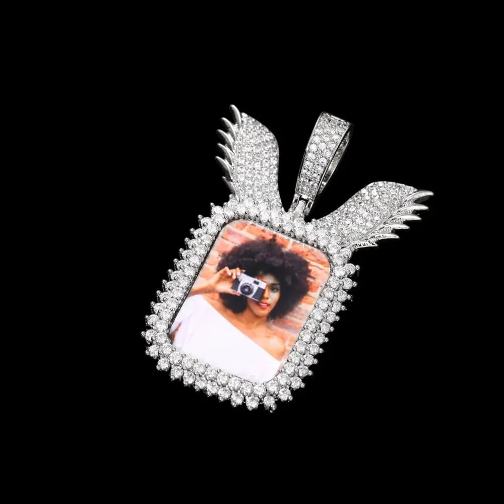Wings Memory Square Photo Frame Pendant - 38mm
