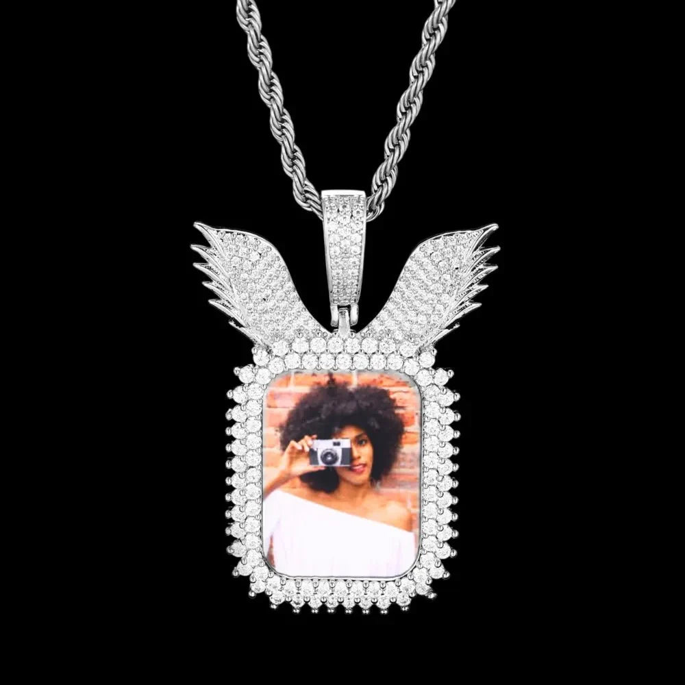 Wings Memory Square Photo Frame Pendant - 38mm